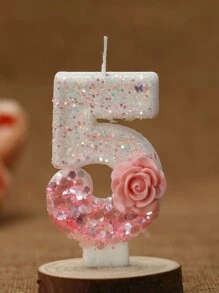 1 pieza Vela creativa con flor de rosa degradado rosa-blanco y número para pastel de cumpleaños, decoración de fiesta y pastel, decoración de habitación, regalos, velas de cumpleaños, decoraciones de cumpleaños, Feliz cumpleaños, velas para pastel, decoración de habitación para graduación