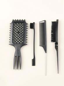 4pcs Styling Hair Brush Set, Hollow Out Comb, Teasing Brush, Rat Tail Comb & Edge Control -, Fragrance-Free, Ideal For All Hair Types - Multicolor - View 13