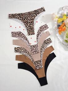 7 件装 女式隐形无缝低腰性感豹纹爱心印花运动加大码比基尼三角裤 - 彩色 - 查看 4