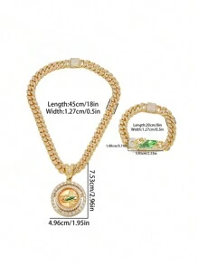 Hip Hop Men Rhinestone-Encrusted Religious St. Jude Necklace Personality Splice St. Jude Bracelet With Ring Rapper Suit
