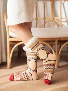 1 đôi tất chống trượt bằng len dày mùa đông cho nữ, Giáng sinh - Nhiều màu - Xem 6