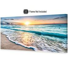1 件海滩墙壁艺术海滩墙壁装饰蓝海日落白海滩海洋墙壁艺术海滩图片墙壁艺术海景帆布印刷海洋装饰海滩装饰卧室家居装饰无框架 - 彩色 - 查看 9