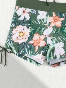 Floral Print Wrap-Style Swim Trunks, Suits For Various Occasions Bikini Swimwear 2 Pieces Set, For Summer Beach Vacation