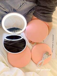 LED Light Makeup Mirror Foldable Makeup Small Pocket Mirror For Women's Luminous Effect Pink White Mini Mirror Home Decor Back To School Room Decor School Supplies - White - View 5