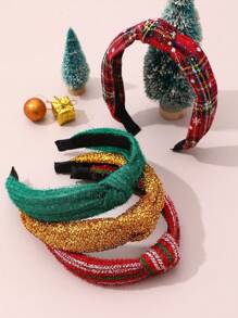 NAIZHU 4 Stücke/Set Weihnachtskopfbänder für Kinder & Jugendliche, rot, grüne karierte Schneeflocken Stoff Haarschmuck, Winterliche Geschenke