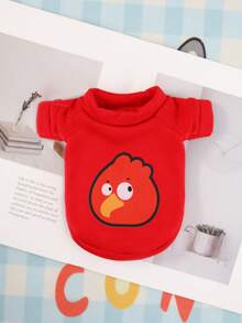 新品上市可爱动物印花圆领保暖内衬猫狗保暖运动衫，适合秋冬季宠物 - 紅色 - 查看 8