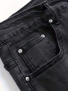 Men's Fashionable Pure Cotton Blended Slightly Elastic Jeans, Chic Street Style Regular Fit Men's Bottoms - Grey - View 5