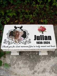 jinhuoba 1 件个性化纪念长椅人体纪念石，带彩色照片，人体墓碑标记，送给逝去亲人的礼物，墓地牌匾装饰时尚、时尚、多彩、复古、可爱、简约、可爱定制、独特、定制、个性化宠物，适合周年纪念、生日 - 彩色 - 查看 4