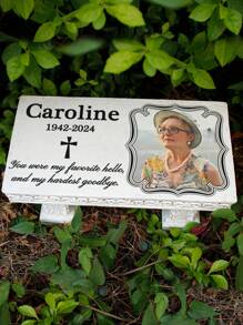 jinhuoba 1 件个性化纪念长椅人体纪念石，带彩色照片，人体墓碑标记，送给逝去亲人的礼物，墓地牌匾装饰时尚、时尚、多彩、复古、可爱、简约、可爱定制、独特、定制、个性化宠物，适合周年纪念、生日 - 彩色 - 查看 6