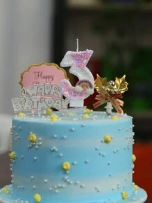 1 pieza Vela de número para pastel de cumpleaños con efecto ombre de rosa a blanco arcoíris, vela de cumpleaños creativa y romántica, suministros y decoración para fiesta de cumpleaños, decoración de habitación, regalos, velas de cumpleaños, decoraciones de cumpleaños, feliz cumpleaños, velas para pastel, decoración de habitación