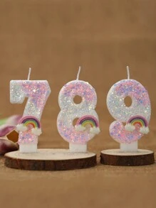 1 pieza Vela de número para pastel de cumpleaños con efecto ombre de rosa a blanco arcoíris, vela de cumpleaños creativa y romántica, suministros y decoración para fiesta de cumpleaños, decoración de habitación, regalos, velas de cumpleaños, decoraciones de cumpleaños, feliz cumpleaños, velas para pastel, decoración de habitación