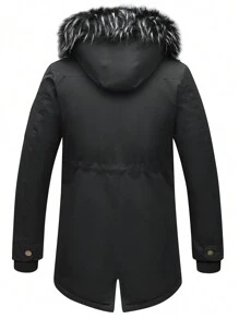 Men's Casual Thermal Lined Hooded Jacket, Versatile For Winter - Black - View 5