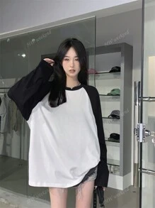 女士休闲甜美可爱少女长袖 T 恤，纯色上衣，适合秋冬季