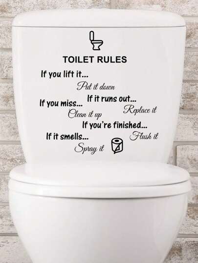 1pc Diy Removable Toilet Rules Wall Quotes Stickers, Washroom Bathroom Decals, Wc Sign Vinyl Art Decor For Kids Living Room Home And Bathroom Decoration Wall Decor Wall Sticker