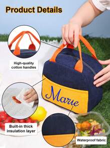 1pc Personalized Lunch Box, Custom Lunch Bag, Lunch Box For Women With Embroidery Name, Lunchbox - Multicolor - View 6