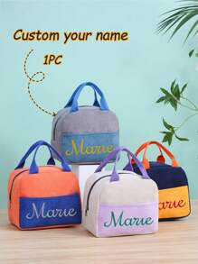 1pc Personalized Lunch Box, Custom Lunch Bag, Lunch Box For Women With Embroidery Name, Lunchbox - Multicolor - View 2