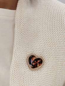 1 件定制彩色照片宝石心形胸针，送给朋友、家人的独特母亲节/父亲节、周年纪念日、生日、圣诞节、毕业礼物 - 金色 - 查看 8