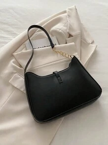新款时尚纯色手提包，时尚小众设计女士单肩包/腋下包 - 黑色 - 查看 4