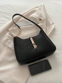 新款时尚纯色手提包，时尚小众设计女士单肩包/腋下包 - 黑色 - 查看 3