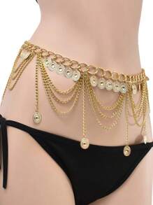 1 sztuka damski metalowy łańcuszek z frędzlami, pasek z łańcuszkiem na talię dla kobiet dziewcząt regulowany pasek z ogniwami do sukienki w rozmiarze S letnia szkoła jesień, jesień, Halloween