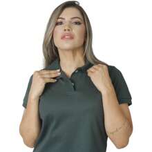 Women's Baby Look Polo Shirt - xanh quân đội - Xem 2
