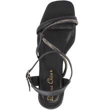 Sandália Feminina Salto Bloco Alto Grosso Tiras Strass Em S - Preto - Visão 4