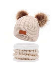 3pcs Kids Warm Cable Knit Hat, Scarf And Gloves Set, Suitable For 3-8Y Boys & Girls Daily Use