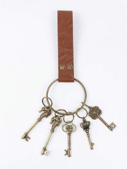 1 件复古 PU 皮革钥匙圈，带钥匙，适用于中世纪腰带、文艺复兴时期维京时期钥匙扣、角色扮演宝藏钥匙道具
