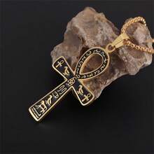 Retro Edelstahl Antik Ägyptisch Ankh Kreuz Totem Anhänger Halskette für Herren und Damen Pharao Lebensschlüssel Amulett Schmuck - Retro - Übersicht 3
