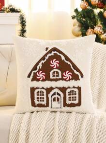 Miater 1件/2件装圣诞装饰枕套，刺绣毛绒面料，冬日小屋图案，客厅沙发卧室节日礼物，红色 - 紅色 - 查看 4