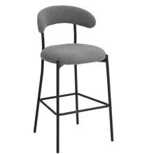 26'' Counter Height Bar Stools Teddy Fabric Cover Kitchen Island Counter Bar Stool With Black Powder Coating Base And Footrest(Grey) - 灰色 - 查看 4