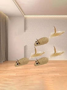 Cuerda de sisal y juguetes para gatos resistentes a mordeduras, juguetes para gatos con forma de ratón con colas de plumas, juguetes interactivos para gatos - Multicolor - Ver 7