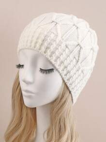 1 件男女通用编织针织无檐便帽，时尚保暖滑雪帽万圣节冬季秋季 - 白色 - 查看 2