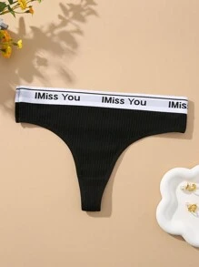 1 Stück Damen Tanga Slip für Yoga, sexy nahtloser Tanga Unterwäsche mit Sportlogo, bequem, leicht, schwarz