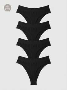 4pcs/Pack Women's Seamless High Waist Sexy Thong Panties, Butt Lifting Underwear - Black - View 4