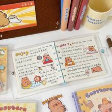 1pc Kawaii Carpincho Loose-Leaf Notebook, Cute Square Notepad, Cartoon Capybara Thickened Student Journal, Random Color Ring Binder - Multicolor - View 6