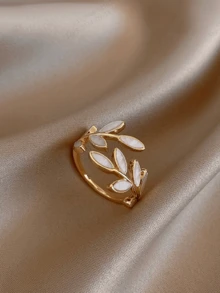 Anillo abierto con forma de hoja de coreana, diseño minimalista, accesorio de moda y versátil para primavera y otoño - Multicolor - Ver 3