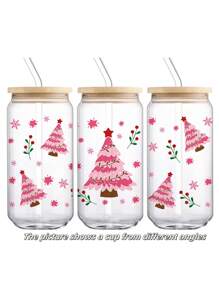 1 Stück Glas Tasse mit pinkem Weihnachtsbaum 550ml, hochborosilikatglas, Tasse mit versiegeltem Bambusdeckel und Strohhalm, Weihnachten, Halloween, geeignet für Büro und Schule, für Kaffee, Tee, Bier, Saft, heiße und kalte Getränke, Smoothies usw., wiederverwendbar, wärmeisoliert, verwendet für Partys, Zusammenkünfte, Feste, Thanksgiving, Lehrertag, Urlaubsgeschenke, ein Geschenk für Mutter, Liebhaber, Freund und Freundin, beste Freunde, Braut.