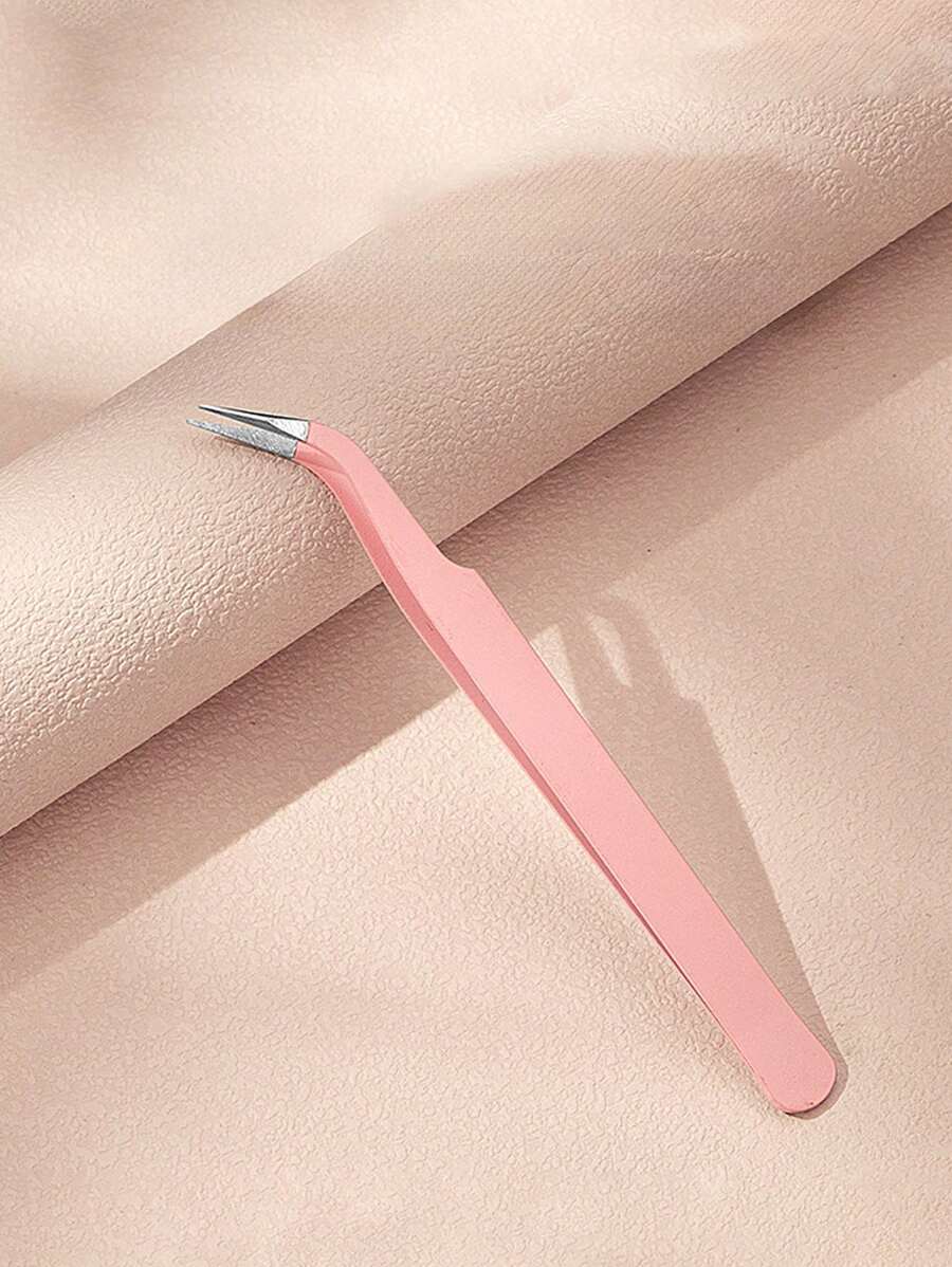 1pc Black Powder False Eyelash Tweezers Eyelash Tool Clip Eyelash Trim Eyelash Graft Eyelash Curler Dolphin Gold Feather Clip High Precision Flowering Tweezers - Pink - View 1