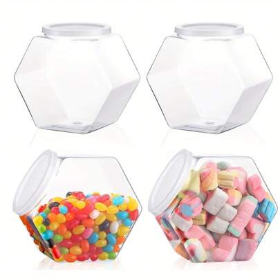 Hexagon Candy Jar With Lid - Clear Plastic, Perfect For Snacks, Cookies & Dog Treats - Ideal For Christmas Gift, Easter, Thanksgiving