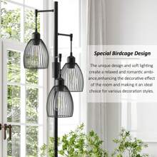 69 Inch Dimmable Floor Lamp, 3 X1000 LM Bulbs, Elegant Birdcage-Style Industrial Farmhouse Standing Tree Lamp, Perfect For Living Room, Bedroom, Office, Dining Room Decor - Black - 美規A型插(110-127V) - 查看 2