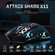 Attack Shark X11 59g Superlight Wireless Gaming Mouse With Grip Tape, RGB Charging Dock,BT/2.4G Wireless/Wired Pc Mouse, 22000 DPI,5 Programmable Buttons For Pc - Black - View 2