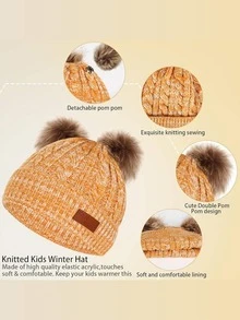 3pcs Kids Knit Warm Beanie Hat & Gloves & Scarf Set For Winter - 1 Set - View 4