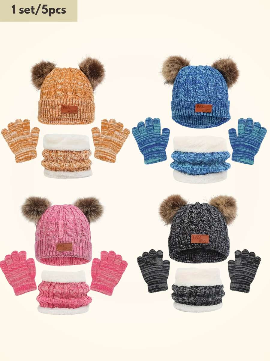 3pcs Kids Knit Warm Beanie Hat & Gloves & Scarf Set For Winter - 1 Set - View 1