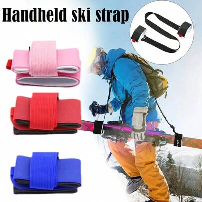 Black Nylon Adjustable Ski Handle Strap Bag Skiing Bag Adjustable Pole Shoulder Hand Carrier Lash Straps Hook Loop