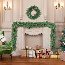 VA-Cerulean Fir Garland 3m 5m 8m Christmas Garland, Christmas Garland With Lighting, Christmas Decoration Garlands With Red Berries And Pine Cones, For Indoor And Outdoor Decoration Of Doors, Walls And Stairs - B型-500cm - 查看 2