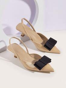 Women's New Sweet Bow Comfortable Pointed Toe Non-Slip High Heels (Asymmetrical Shoe Upper Design) - Apricot - View 6