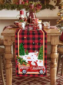 1 pièce Chemin de table de Noël joyeux, 35*180cm Polyester camion rouge Chemin de table de Noël, Décorations de Noël 2024 pour la décoration de la maison Fête de Noël Salle à manger Cuisine Décor de table, Ornements de table de Noël, Cadeaux du Nouvel An 2025, Noël