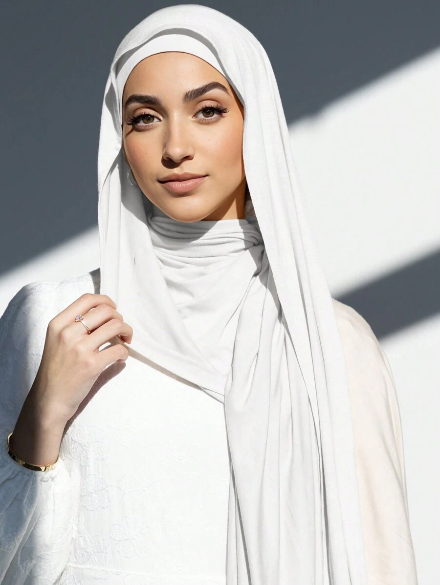 Bộ 2 chiếc/bộ Jersey Hijab & Undercap phù hợp, vải Modal mềm mại & thoáng khí màu trơn, khăn choàng ống đơn giản Modal nhẹ Abaya Phụ kiện Ngày lễ tình nhân Ngày lễ tình nhân - trắng - Xem 1
