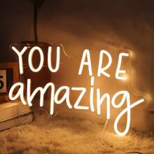 1pc You Are Amazing LED Neon Light Sign, 5V USB Powered Night Light With Glow Words Bedroom Living Room Classroom Wall Decor Sign, Hanging Smart Birthday Christmas Gift USB Powered - Warm-white - View 3